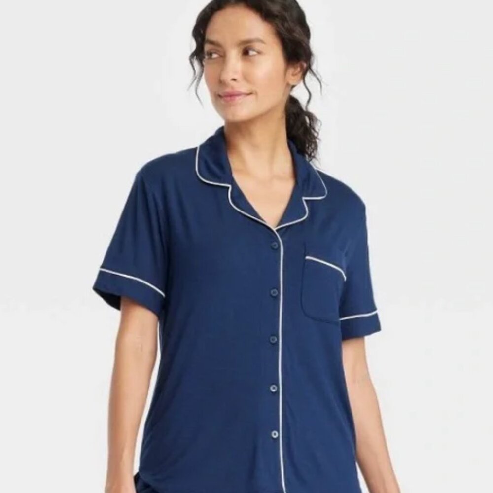 Auden Cloud Knit PJ set with cropped pants size M in navy - BRAND NEW